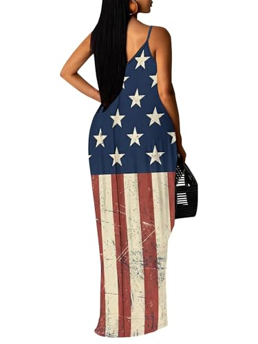 Image of Women's Summer Maxi Dress Spaghetti Strap Floral Boho Beach Long Sundress with Pockets