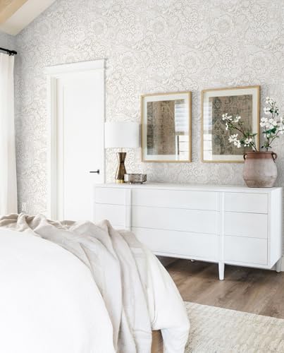Micpolo Peel and Stick Wallpaper Boho Grey Wall Paper Grey and White Floral Wallpaper for Bedroom Bathroom Removable Self-adhsive Contact Paper for Cabinets Nursery Shelf Liner 17.3" x 118" - image 6