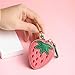 KuuGuu Strawberry Fruit Bag Charm Mini Coin Purse Keychain Cute Leather Zipper Organizer Small Strawberry Change Fashion Pink Wallet Backpack Decoration Handbag Accessories for Women Girls