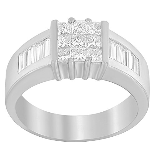 Original Classics 14K White Gold Princess and Baguette Cut Diamond Men's Ring (1.50 cttw, G-H Color, VS1-VS2 Clarity)