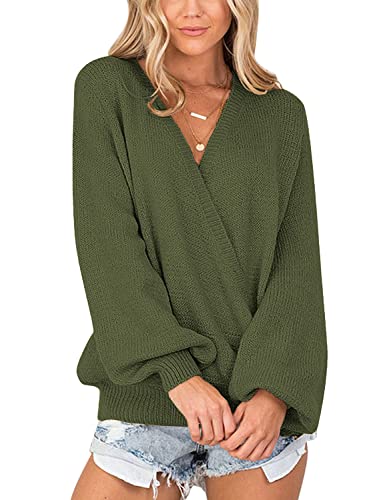 Image of LookbookStore Women's Knit Long Sleeve Faux Wrap Surplice V Neck Sweater Top