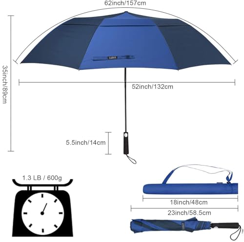 Image of G4Free 62 inch Portable Golf Umbrella Automatic Open Large Oversize Vented Double Canopy Windproof Waterproof Sport Umbrellas | Windproof Heavy Duty Umbrella, Automatic Open, Sport Umbrella, Durable, Waterproof Stick Umbrella, for Rain, for 2 People