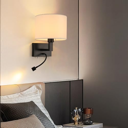 Iluminación de pared para dormitorio y cocinas con aplique negro textil