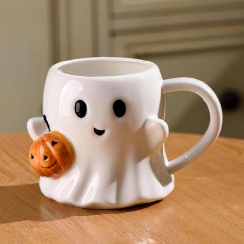Taza de cerámica blanca con diseño de fantasma para café miniatura 7