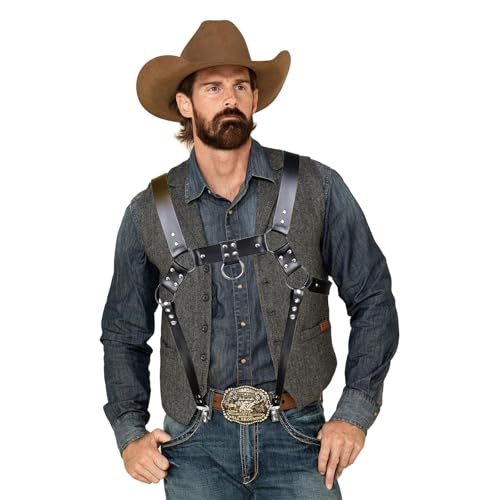 Fashion Belt for Men Leather Chest Harness Straps Adjustable Steampunk Gothic Shoulder Belt for Costume Halloween Parties