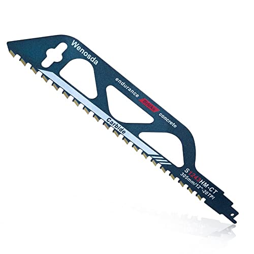 Wenosda Lame de scie sabre en acier au carbure de tungstène pour métal, bois, pierre, accessoires de scie sabre pour béton cellulaire, brique, béton, plaque de ciment, longueur (305mm (S1243HM))