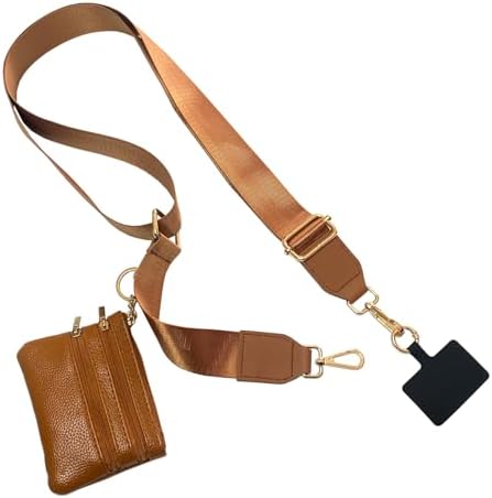 Clip And Go Strap for Phone with Wallet Crossbody Phone Strap with Zippered Pouch for Women Brown