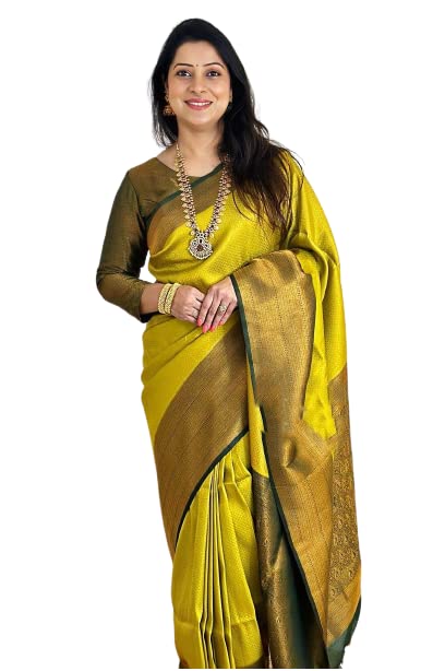 Image of ZECVA Women's Art Lichi Indian Traditional Style Silk Saree With Unstitched Blouse Piece
