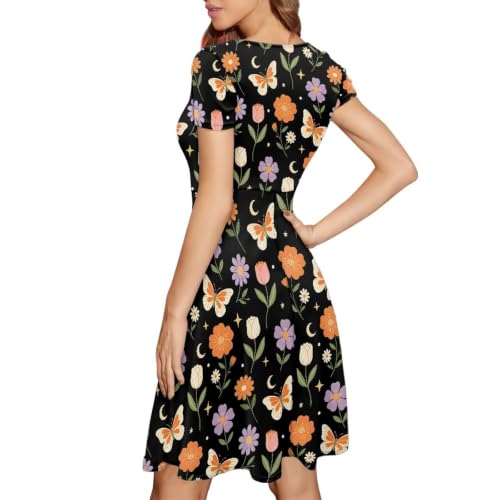 Image of AFPANQZ Womens Casual Summer Lightweight Vintage Dress Short Sleeve Midi Dress Knee-Long Luxury Formal Dress