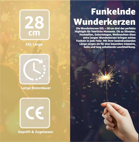30x XXL Wunderkerzen 28 cm - Sternspritzer & Geburtstagskerzen Fontäne für Partys & Geburtstag & Hochzeit Silvester für Jugendlichen & Kinder