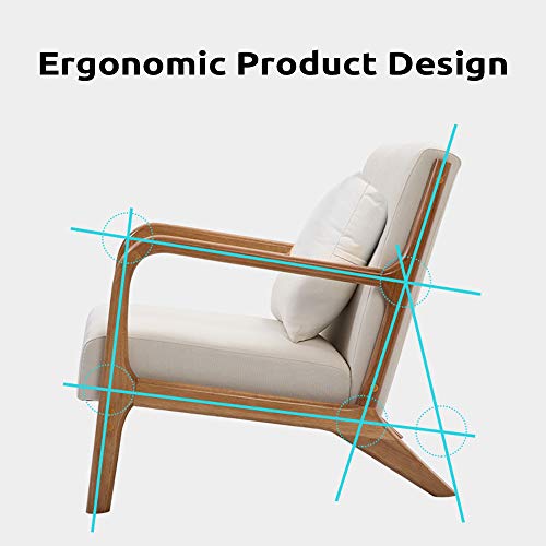 JOYBASE Lounge Arm Chair, Mid Century Modern Accent Chair, Wood Frame Armchair for Living Room, Bedroom (Beige)