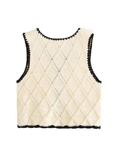 Verdusa Women's Old Money Bow Tie Crochet Sweater Vest Contrast Binding Knot Front V Neck Knit Top2