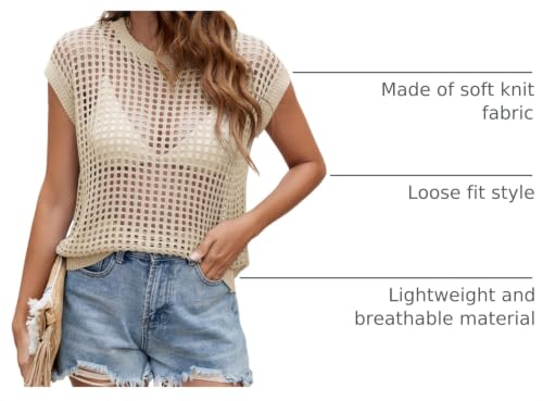 Image of Womens Summer Crochet Tops Hollow Out Cap Sleeve Cover Up Tank Top Pullover Sweater Vest Beach Vacation Clothes