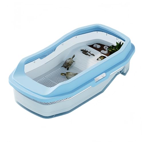 qingshenyi 水槽 亀水槽 飼育ケース カメ かめ 大きい 4フェンス付 脱出防止 爬虫類 飼育ボックス 3層構造 亀との癒やし空間 (グリーン, 大)45cmx27cmx14cm (ブルー,大きい)