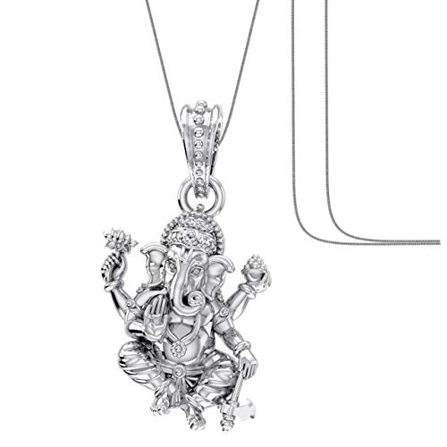 Image of Akshat Sapphire Sterling Silver (92.5% purity) God Ganesha Chain Pendant for Men & Women Pure Silver Lord Ganapathy Chain Locket