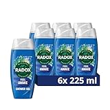 Radox Mineral Therapy Feel Awake Body Wash 2-in-1 shower gel & shampoo with a sea mineral & fennel fragrance for a refreshing shower experience 6x 225 ml