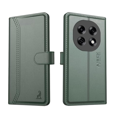 Image of AIBEX Compatible for Oppo F31 Pro 5G Flip Cover Leather Finish | Inside TPU with Card Pockets | Wallet Stand | Complete Protection Flip Case Green