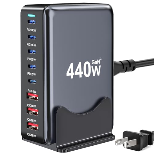 Image of 440W USB C Charger Block, Multi-port Fast USB Charging Station Dual PD 100W GaN Ⅲ Charging Station For Multiple Devices, Laptop Charger Adapter Compatible with MacBook, DELL, iPad, iPhone, Samsung etc