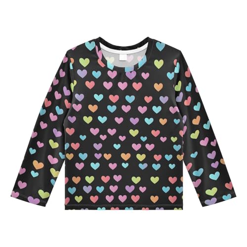 Valentine's Day Color Love Pattern Boys Rash Guard Swim Shirts Long Sleeve UPF 50+ Quick Dry Sun Protection Shirt Swimwear Surf Tops for Toddler Kid Fishing Swimming Outdoor 9-10T Multicolor