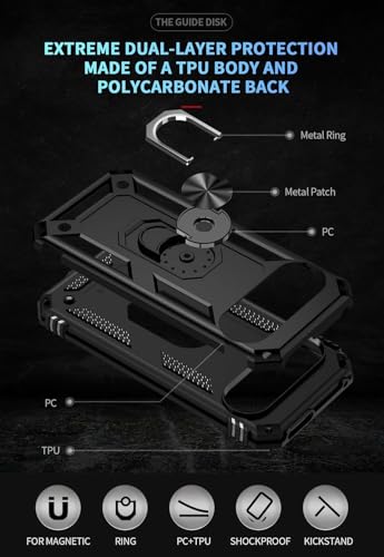 Image of REALCASE Google Pixel 9A Back Cover Case | Heavy Duty PC Hybrid Shock Proof Armor Defender Ring Holder Back Cover Case for Google Pixel 9A 5G (Black)