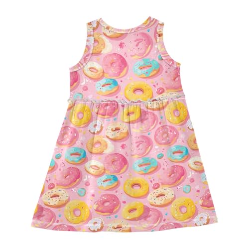 KLL Donuts Background Baby Girls Party Dress Swing Beach Sundress Spring Summer Crew Neck2