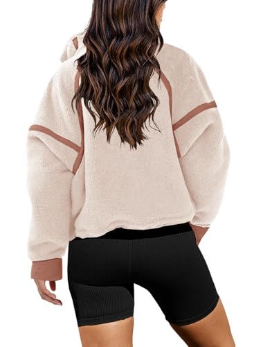 Panadila, Damen Fleece-Pullover mit halbem Reißverschluss, weich, warm und locker geschnitten, mit Taschen und kuscheligem Teddyfleece für hohen, Beige, S