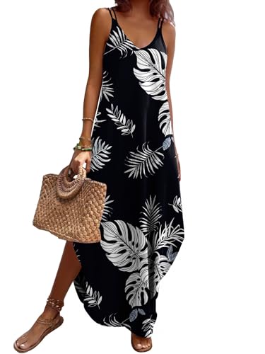 Image of Zeagoo Women's Casual Sundress Summer Maxi Sleeveless V Neck Split Boho Beach Dress Travel Vacation Dress with Pockets