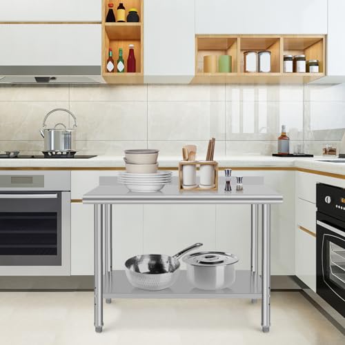 Image of 48x24x35inch Double Layer Stainless Steel Work Table No Caster Wheels with Backsplash