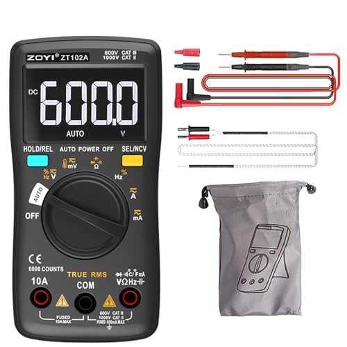 ZT-102A Digital Multimeter, 6000 Counts, True RMS, Dual-Mode Auto/Manual, AC 550V Protection, NCV, and Double Fuse Safety