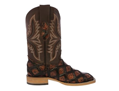 Texas Legacy Mens Cognac Western Boots Pirarucu Fish Print Leather Square Toe2
