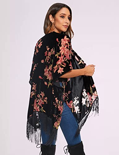 Image of MJ SERECA Women's Burnout Velvet Kimono Cardigan Cover Up with Tassel