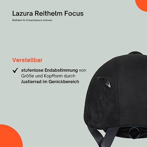Foto von Lazura - Reithelm Focus in schwarz | Größe- & Kopfform verstellbar | Reitkappe mit Be- und Entlüftungssystem | atmungsaktives & waschbares Innenfutter | Größe M (54-56cm)