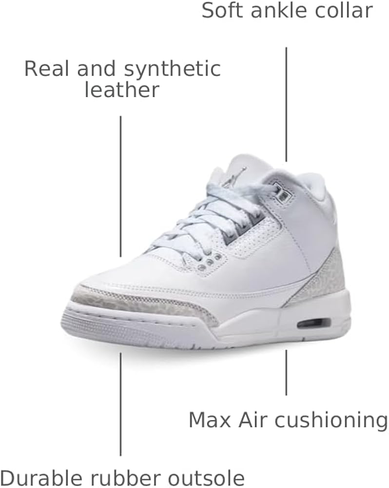 Amazon.com | Air Jordan 3 Retro GS White/metallic Silver-white