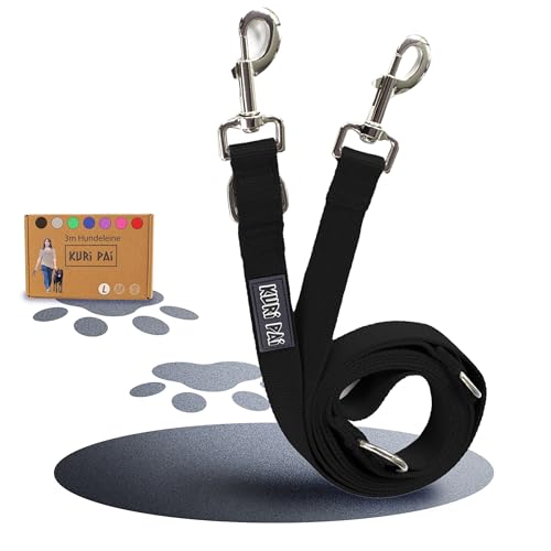 KURI PAI® Komfortable Hundeleine 3m | Verstellbare Hundeleine große Hunde | Bambusviskose | Strapazierfähig und weich | Perfekt für alltägliche Spaziergänge | L (2.5cm Breit) - Schwarz