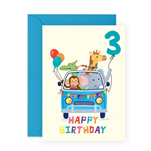 Central 23 Third Birthday Card For Boys - 'Bday Car Animals Age 3' - Three Year Old - Happy 3Rd Birthday Greeting Card For Kids - Son - Toddler - Comes With Stickers #TOP10