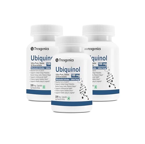 Image of Trexgenics UBIQUINOL 100 mg, Ultra Pure, Stable, Bioavailable, Mitochondrial Function, Cellular Energy, Longevity, Antioxidant (30x3=90 Veg Capsules)