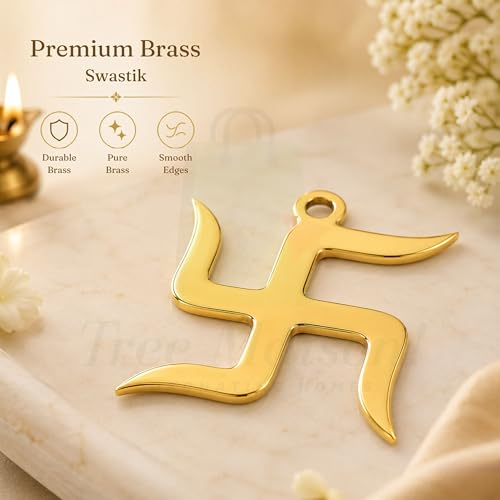 Image of Brass Swastik (卐) Sathiya Wall Hanging Yantra | 5 Inch Approx | Vastu Door Hanging for Najar Dosh |Weight-240gm Approx |Decorative Home Decor Symbol for Positive Vibes