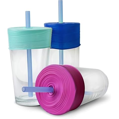 GoSili Universal Drink Covers 3pk - Cup Covers for Drinks for Safety, Drink Protection Covers with Reusable Silicone Straw, Silicone Lid for Cups, Cobalt/Sea/Berry Cover