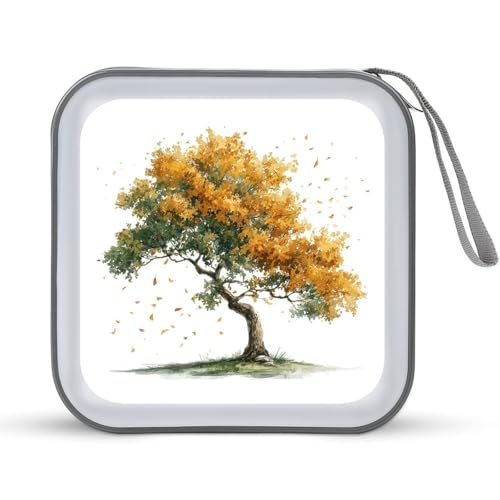 DuduYH Watercolor Tree with Leaves Falling CD Case DVD Storage Case Portable for Car Home Travel