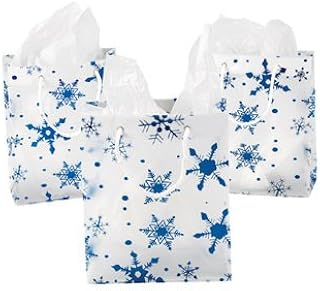 Fun Express PLASTIC GIFT BAG W/SNOWFLAKE (MD) - Party Supplies - 12 Pieces
