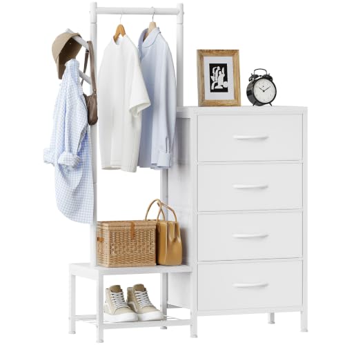 Image of ODK 3 in 1 Chest of Drawers Bedroom, 4 Fabric Drawers, White, 30x75.5x120cm