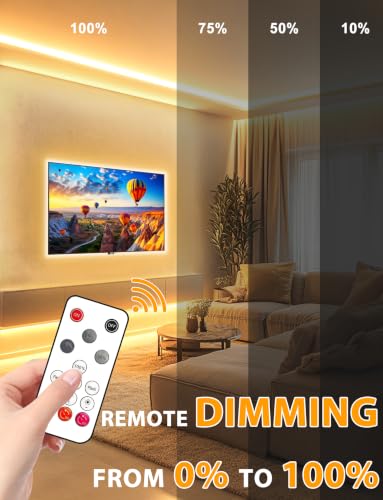 Image of Lamomo COB LED Strip Lights 65.6Ft, 2 Roll Warm White Dimmable Self-Adhesive Led Rope Light with Remote, Flexible Cuttable Waterproof 3000K Silicone Neon Tape Lights for Bedroom, Indoor, Cabinet