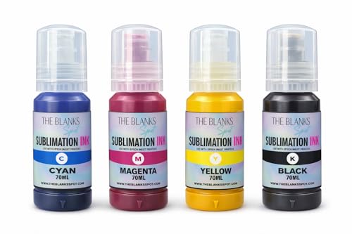 TBS Sublimation Ink formulated for Epson Desktop Inkjet Printers, CMYK 4 Pack, 70ml per Each, Refilled Bottles Work with All epson ecotank injet Printers ET-2000 Series, ET-3000-4000 Series, ET 15000