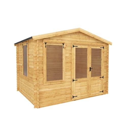 WALTONS | Wooden Log Cabin Summerhouse 11ft x 8.8ft (2.6m x 3.3m) | 19mm Log Boards | Garden Room | Apex Roof | Double Doors with Lock and Key | Outdoor Home Office Shed