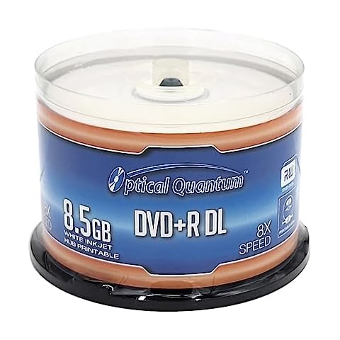 Optical Quantum 8X 8.5GB DVD+R DL White Inkjet Printable Double Layer Recordable Blank Media, 50-Disc Spindle OQDPRDL08WIP-H Cover