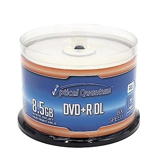 Optical Quantum OQDPRDL08WIP-H 8 X 8.5GB DVD+R DL White Inkjet Printable Double Layer Recordable Blank Media, 50-Disc Spindle