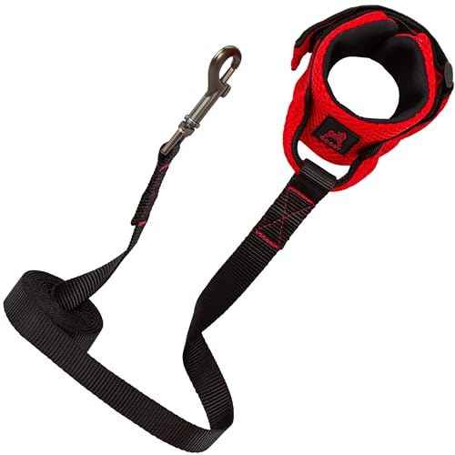Image of Gooby Soft Mesh Wristband Surfer Leash, Red, 6 FT | Hands-free wristband; Breathable padded mesh; 6 ft; Adjustable hook-and-loop fastener; Match your harness