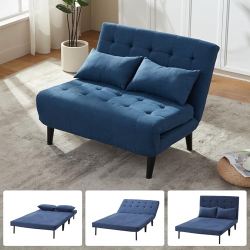 Culect Oversized Foldable Sleeper Chair Bed with 7-in-1, Linen Fabric Couch, Ideal for Apartments, Guest Rooms and Small Space, Navy Blue
