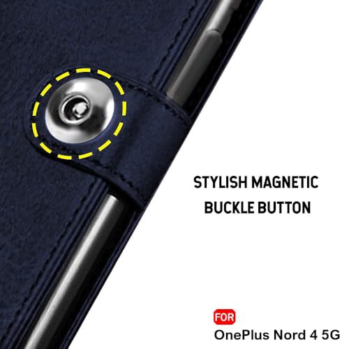 Image of TheGiftKart Genuine Leather Finish Flip Back Cover Case for OnePlus Nord 4 5G | Inbuilt Pockets & Stand | Wallet Style | Designer Button | Flip Cover Back Case for OnePlus Nord 4 (Faux Leather, Blue)