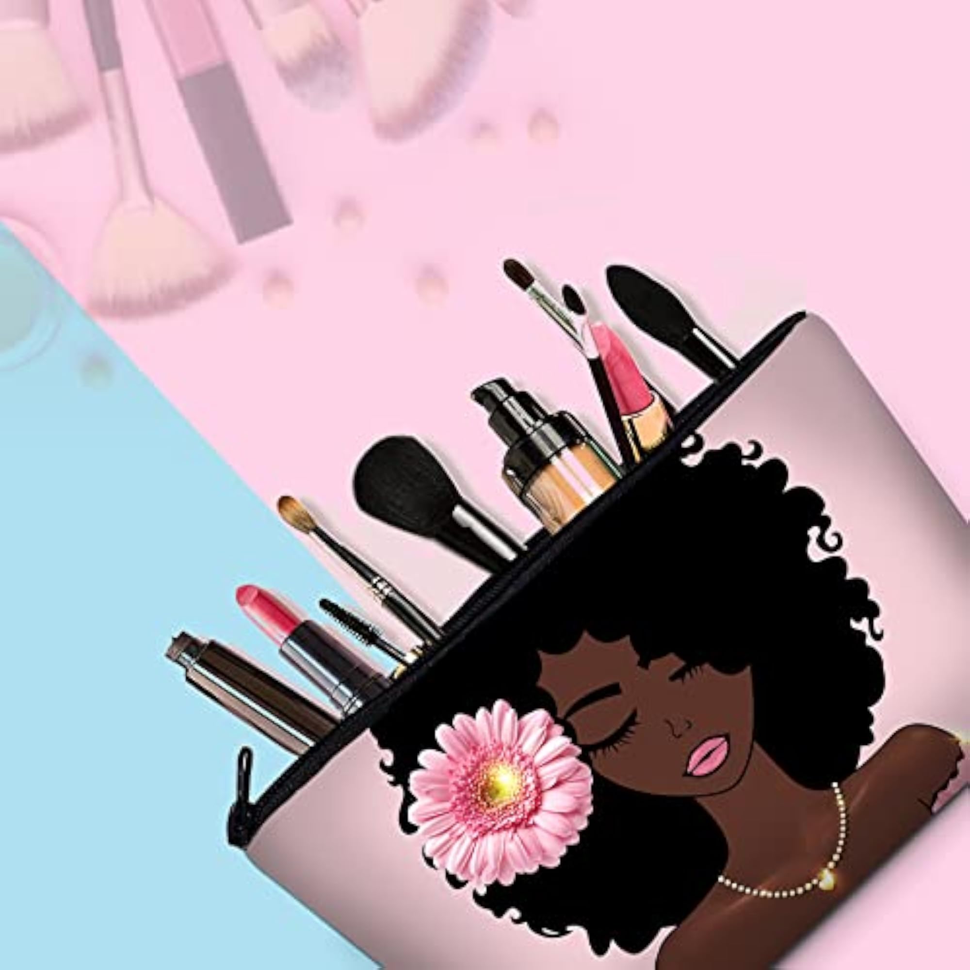 2 Pieces Makeup Bag Melanin Womens Printed Cosmetic Bag